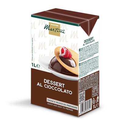 Karton 1L Master Martini Deser Czekoladowy, budyń czekoladowy z malinami na wafelku.