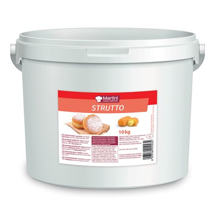 Białe wiadro 10kg smalcu piekarniczego Martini Strutto, czerwona etykieta z pączkami w cukrze pudrze.