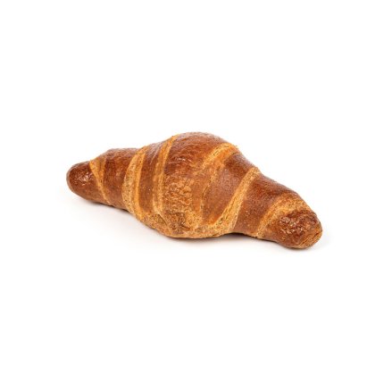 Złocisty rogalik o wygiętym kształcie na białym tle.