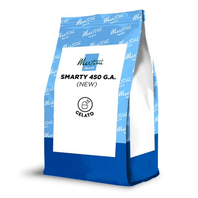 Niebiesko-biała stojąca saszetka mieszanki do lodów Martini Gelato Smarty 450 G.A.