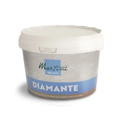 Biały pojemnik pasty aromatyzującej Martini Gelato Diamante do lodów i cukiernictwa, z szaro-niebieską etykietą.