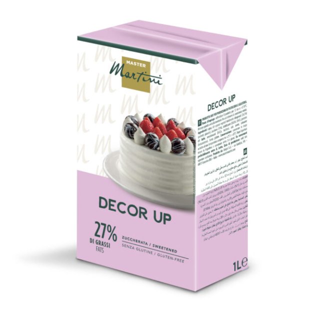 Słodzona śmietanka do ubijania Master Martini Decor Up 27% tłuszczu, bezglutenowa, karton 1L, różowe opakowanie