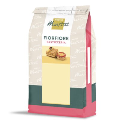 Opakowanie mieszanki Master Martini Fiorfiore Pasticceria ze zdjęciem ciasta warstwowego i tarty.