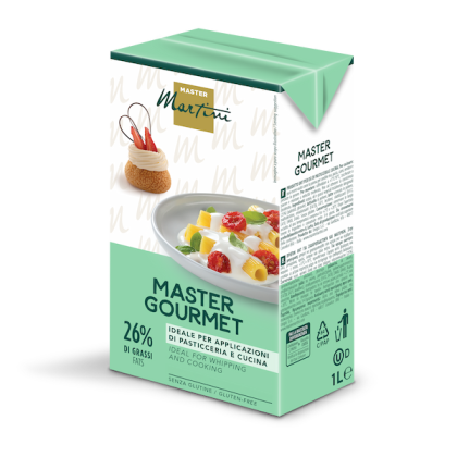 Kartonik 1L śmietany Master Martini Master Gourmet, 26% tłuszczu, bez glutenu, do cukiernictwa i kuchni.