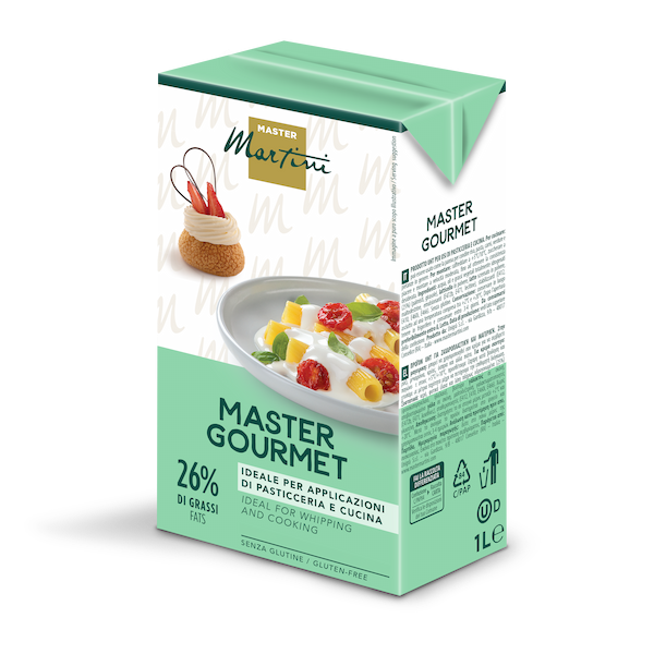 Kartonik 1L śmietany Master Martini Master Gourmet, 26% tłuszczu, bez glutenu, do cukiernictwa i kuchni.