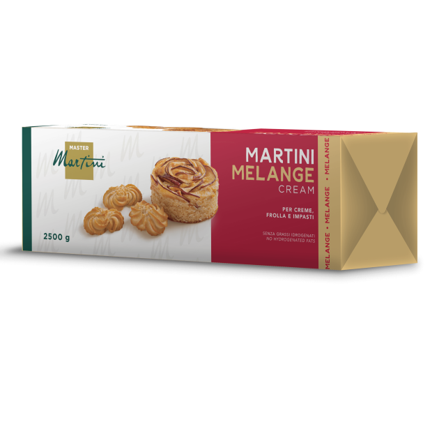Opakowanie Master Martini Krem Melange, 2500g, z wypiekami i kruchymi ciasteczkami na etykiecie.