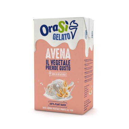Karton Tetra Pak OraSì Gelato Avena, brzoskwiniowa baza owsiana 100% roślinna do lodów.